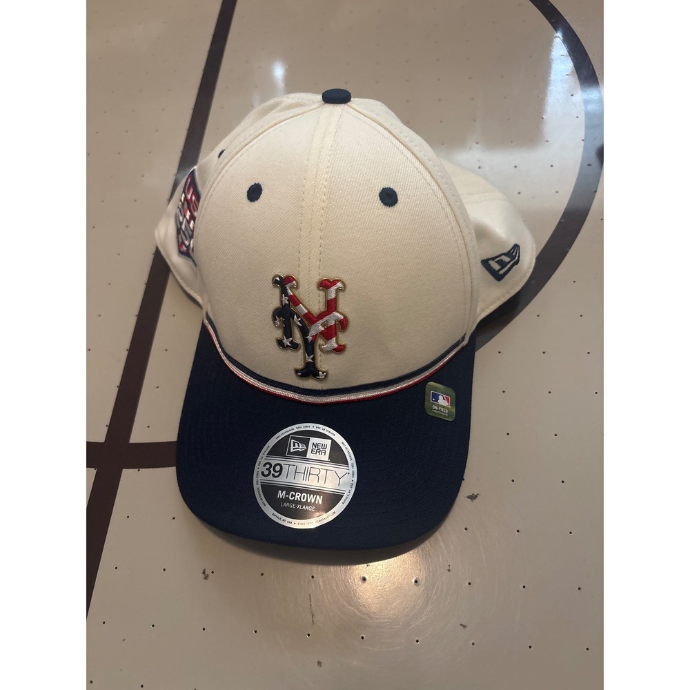 New Era 39THIRTY New York Mets Hat M-Crown Cream Navy L/XL USA 250 Patch MLB